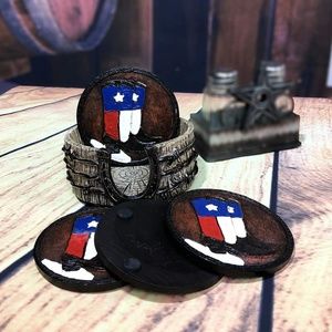 Texas Cowboy Boots Coasters W/ Barbwire Horseshose